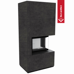 Каминокомплект Kratki PRO FLOKI FOKOS GRAFITE угловое стекло справа (Белая футеровка)
